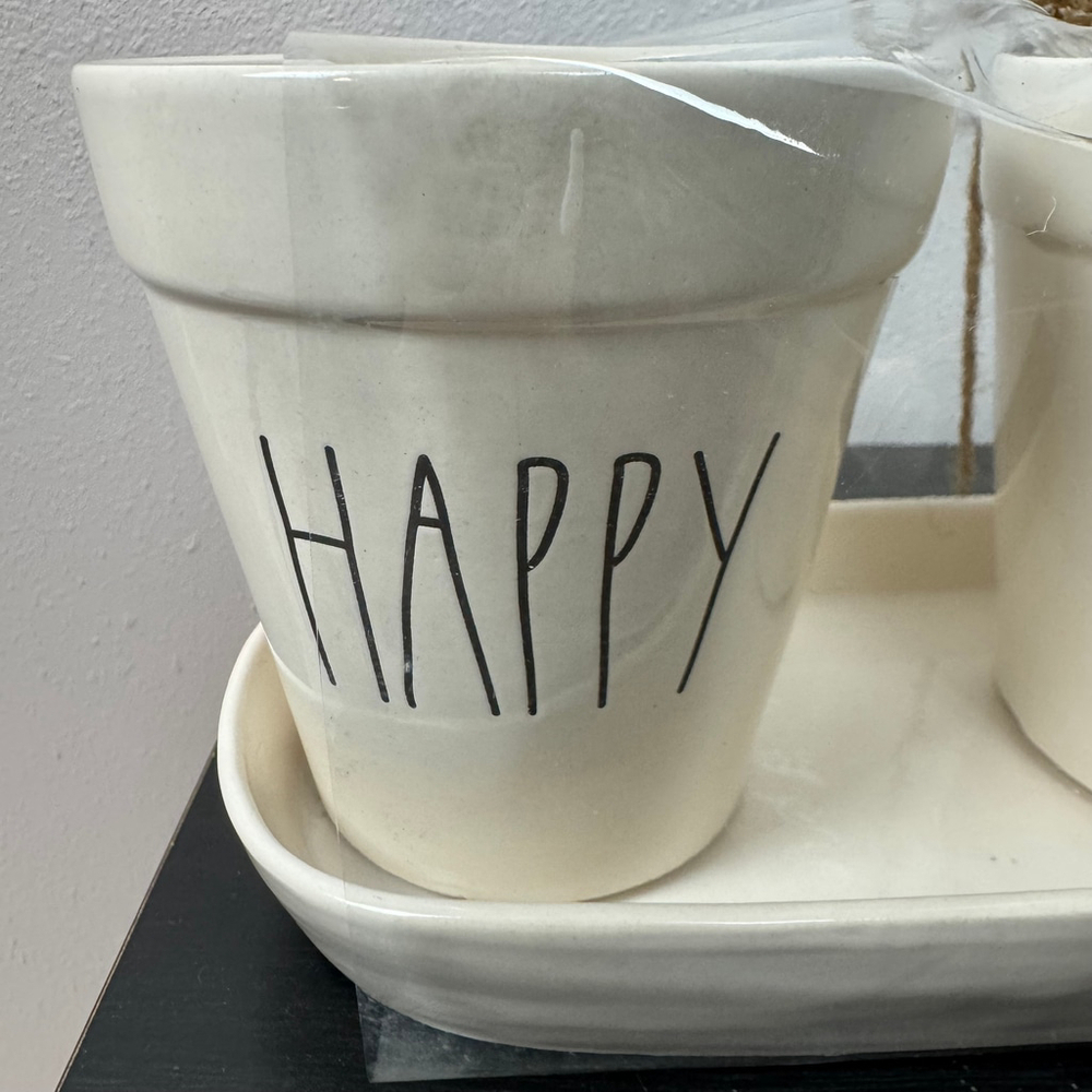Rae Dunn Planter Set of Three Plant Pots on Tray Cream w/ Easter & Chick Retired - Picture 6 of 13